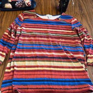 Rebecca Malone striped top with 3-4 sleeve in size large